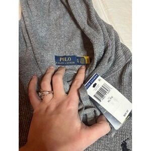 Polo Ralph Lauren Men's Grey Hoodie Sweatshirt Waffle Knit Hooded Pullover